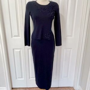 Adrianna Papell Dark Navy Blue Skirt and Sweater Set Size Small